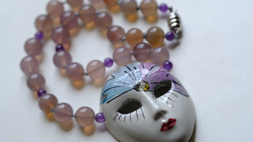 Vintage amethyst and porcelain necklace